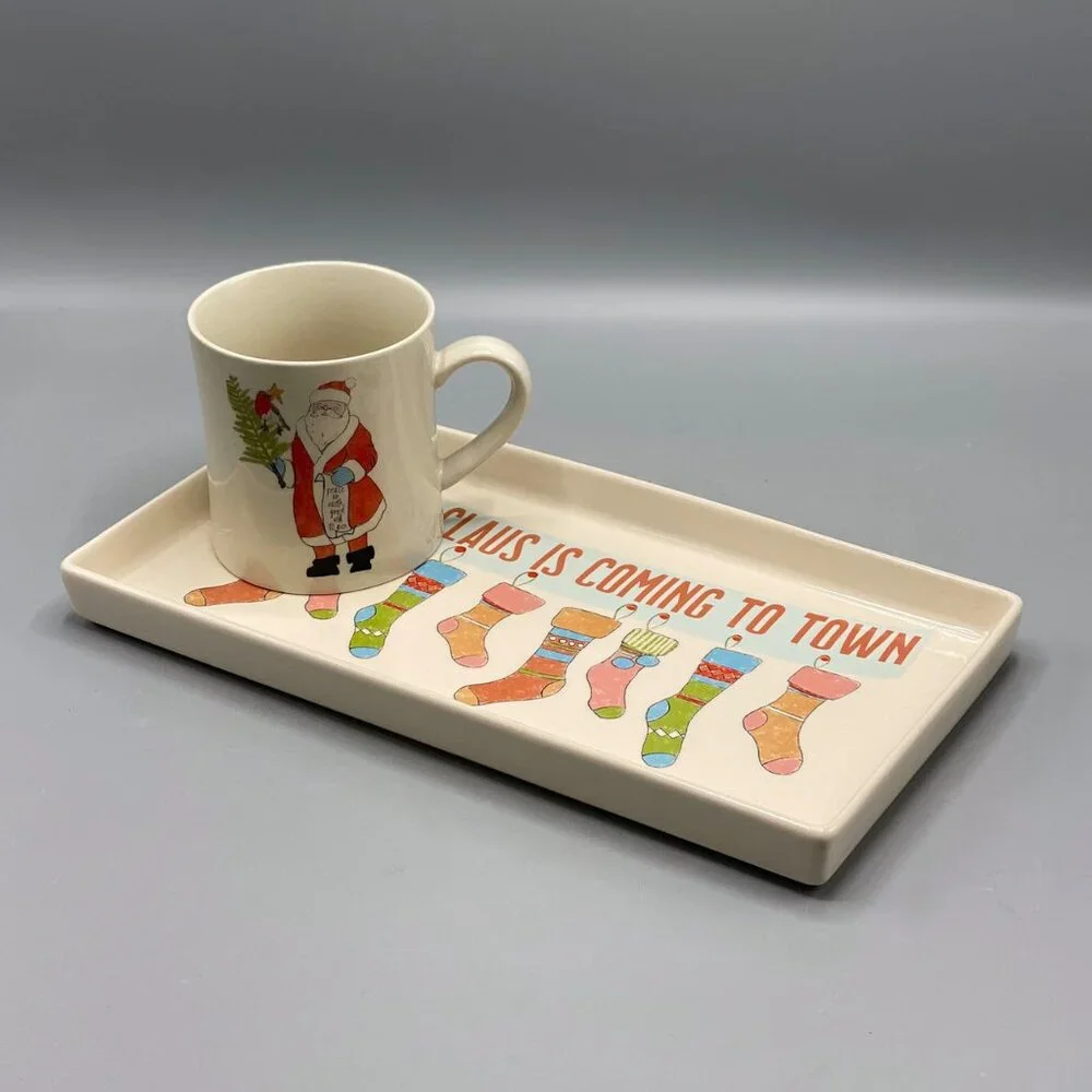 Creative Co-op Santa Stoneware Tray/NWOT